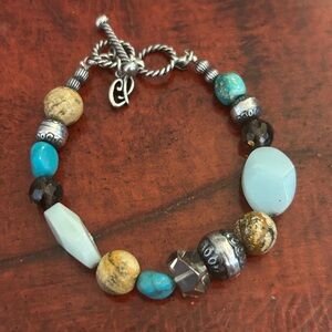 Carolyn Pollack Sterling Jasper Quartz Turquoise Aquamarine Toggle Bracelet